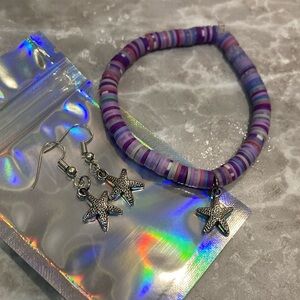 Purple starfish bracelet and earring set!